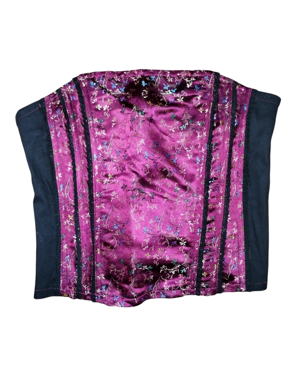 Vtg Y2K Tripp NYC Corset Floral Burgundy OS Lace Back Nwot